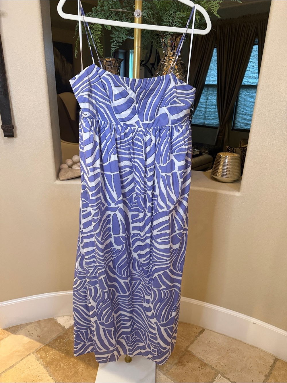 Rails Blue and White Zebra-Print Spaghetti Strap Maxi Dress XL